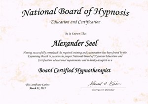 Certified Hypnotherapist (The National Board of Hypnosis) Hypnotiseur Alexander Seel